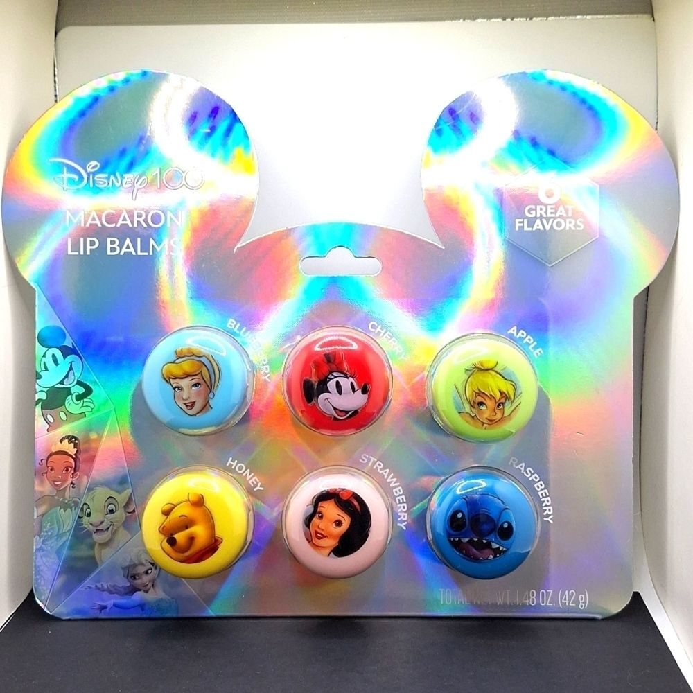 Disney 100 macaron lip balms 6 great flavors Tinkerbell Stitch Pooh gift set
